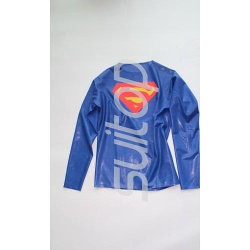 New Super men latex full T-shirt fashion Rubber Tees in blue no zip
