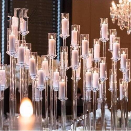 New Transparent Candelabra Clear Candle Holder wedding Table Centerpiece Candelabra Pillar Stand Road Lead Party Decoration
