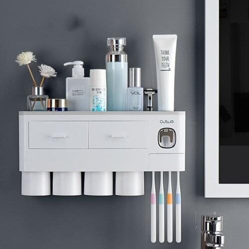 NEW Toothbrush Holder Magnetic Adsorption Inverted Cup Automatic Toothpaste Dispenser For Toilet Bathroom Accessories Sets