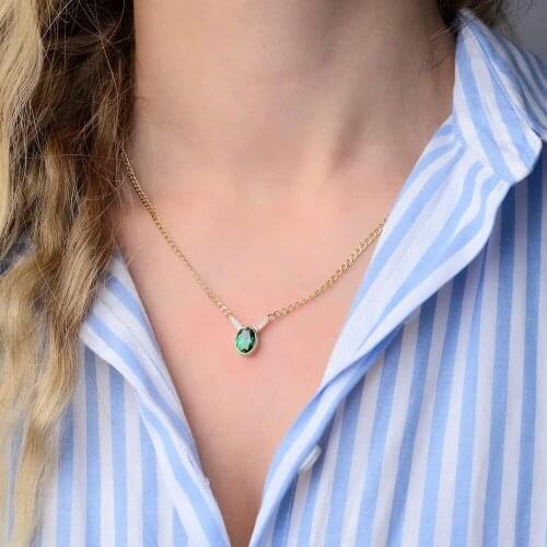 Symbol Gold Granada Gold Necklace 14k Tourmaline Stone Gourmet Chain Luxury Gify for Women Bijoux New Fashion Jewelry 50cm