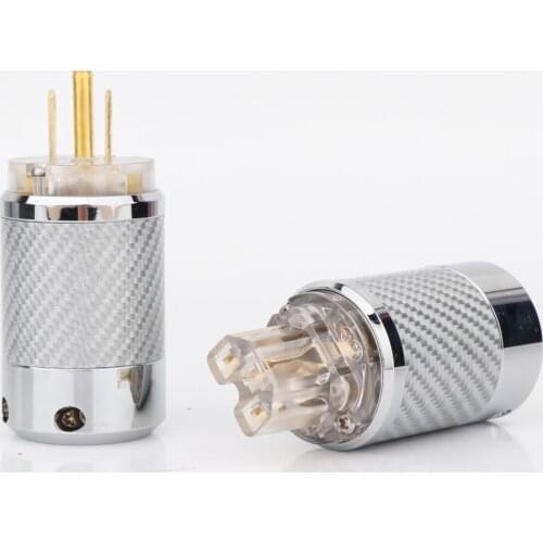 Pair WCF4-TG Top Clear Carbon Fiber Gold Plated With European standard AC Power Plug IEC Female Plug DIY Mains Power