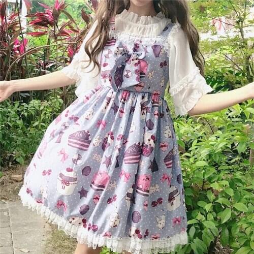 Japanese sleeveless lolita dress JSK women soft girl wind cute bow girl gown Lolita strap dress cute