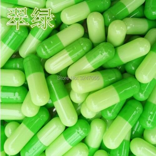 1000pcs/lot Size 0# 1# Empty Green Hard Gelatin Capsule, Swallow Colored Cosmetic mask Container, Hollow Mecidine Powder Capsule