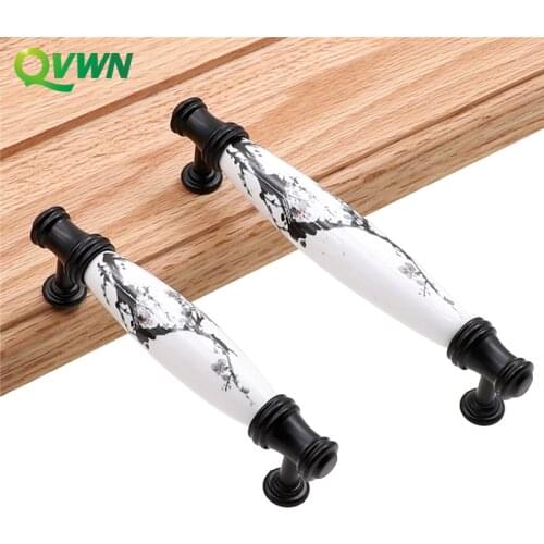 QVWN Zinc Alloy Ceramic White/Black Cabinet Handles Kitchen Cupboard Door Pulls Drawer Knobs Fashion Furniture Handle Hardware