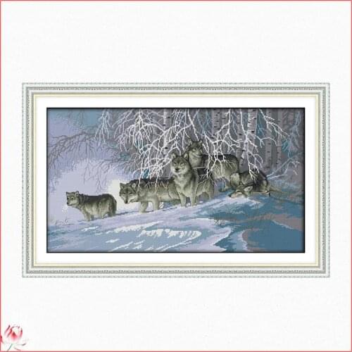 Joy Sunday Wolves Printed Cross Stitch Patterns Kits Canvas Embroidery Needlework Sets 11CT 14CT DIY Handmade Home Decoration