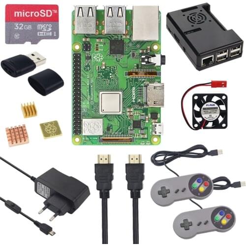 Raspberry Pi 3 Model B+ Game Kit +16G/32G SD Card + Gamepad + Case + Fan + Power +Heat Sink for RetroPie Recalbox
