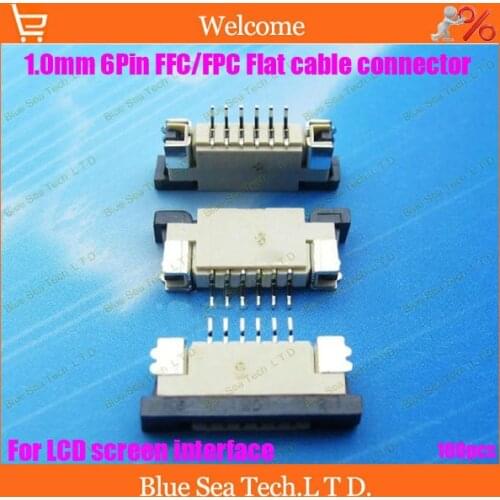 Free Shipping 100pcs FPC/FFC connector cable socket 6 pin 1.0mm connector for LCD screen interface of DVD/MP3/PDA/Phone ect.ROHS