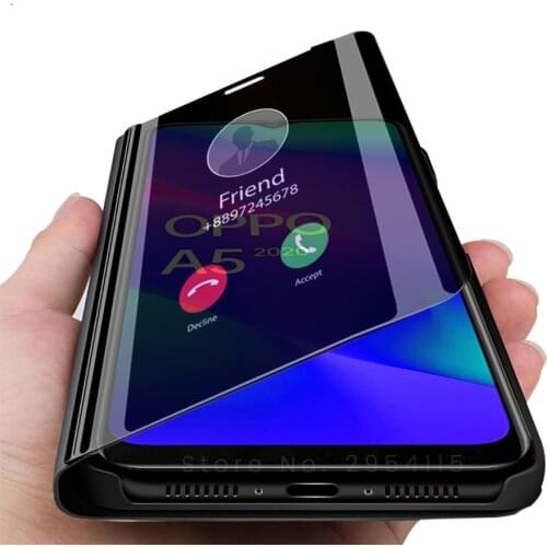 Luxury mirror flip case for oppo a5 2020 case a52020 a5 2020 6.5'' phone stand coque oppoa5 2020 caso etui coque fundas capas