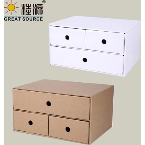 3 Drawers Storage Composable Cabinet Office Corrugate Foldable Home Storage Kraft Paper Environment Friendly(2PCS)