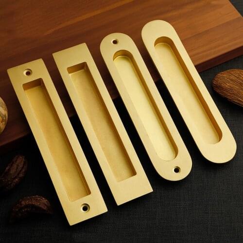 Solid Brass Hidden Door Handles Recessed Pull Sliding Door Handles Bedroom Door Cabinet Handle Furniture gold Handle Hardware