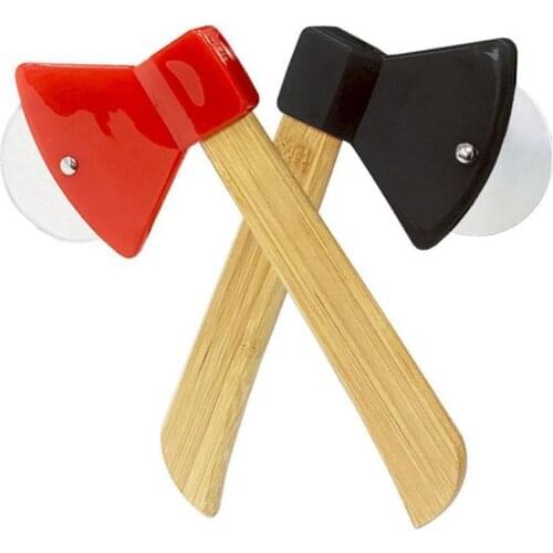 Steel Axe Bamboo Handle Pizza Cutter Home Kitchen Single Wheel Cutting Tool Waffle Cookies Cake Cutting