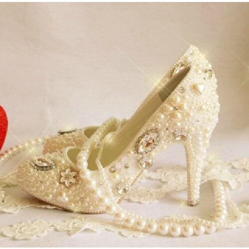 10cm high wedding shoes luxurious handmade fashion dress shoes princess Pearl rhinestone the crystal formal evening dress shoes