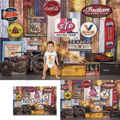 Vintage Motorcycle Motor Route 66 Board Plank Backdrop Decor Birthday Boy Baby Photo Background Portrait Photography PhotoStudio