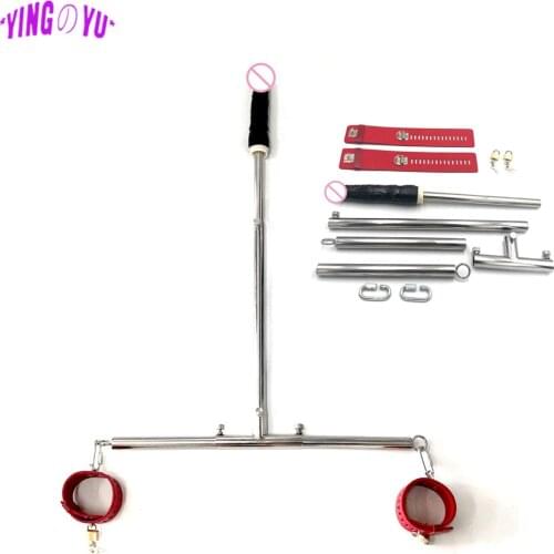 Adult Games Adjustable Big Dildo Leather Ankle Cuffs Unisex Stainless Steel BDSM Bondage Set Slaves Devices Sex Toys for Women
