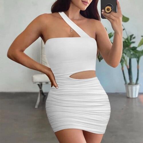 Wantmove 2021 Sexy Bodycon Trending Women Irregular Oblique Shoulder Club Dresses Ladies Evening Party Mini Dress