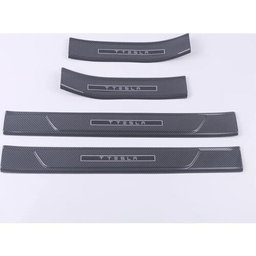 Carbon Fiber Look Door Sill Scuff Plate Guard Sills Protector Trim For TESLA MODEL 3 2018 2019 2020