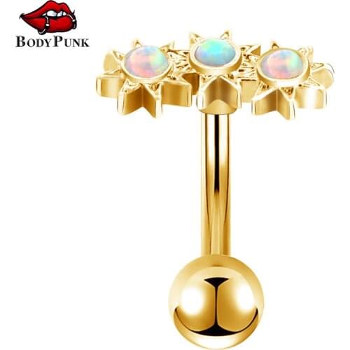 BODY PUNK Synthetic White Blue Opal With Sun Shape Cartilage Earrings For Women Piercing Body Jewelry