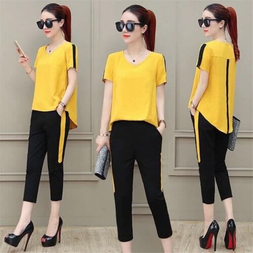 2020 Summer Fashion Womens Sets Casual Short Sleeves o- neck Shirts + short Two Pieces Set Female Suits