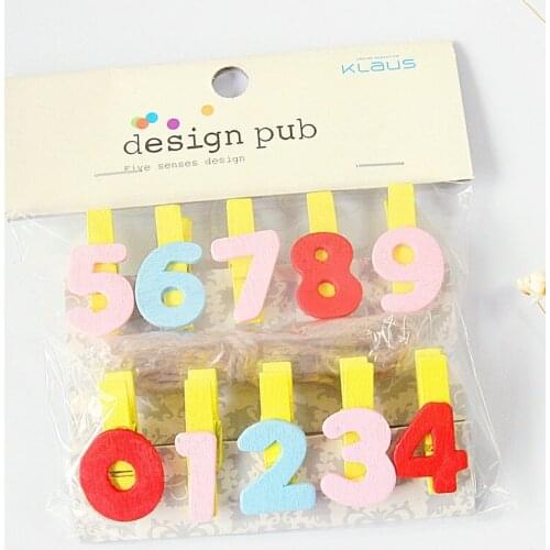 10Pcs/1Set Number 0-9 Wooden Clip Cute Number Photo Paper Clips Stationery Clothespin Multi-function Craft Clips Pegs Home Decor