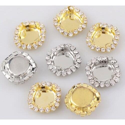 12mm Out Size 17mm Fat Square Shape Sew On Empty Claw Crystal Buckle Cabochon Base Cameo Setting DIY Jewelry Clothes Charm