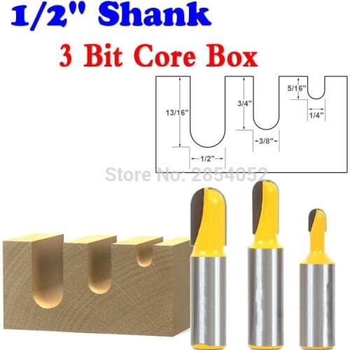 3 Bit Core Box Router Bit Set - 1/2" Shank Line knife Woodworking cutter Tenon Cutter for Woodworking Tools