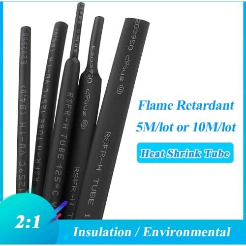 5/10M /LOT BLACK 1/2/3/4/5/6/8/10/10/12/14/16/18/20mm Heat Shrink Tubing Flame Retardant Tube kit Insulation Tubing Wire Cable