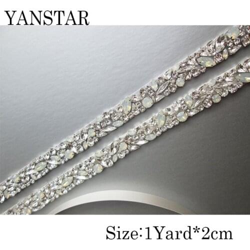 5 YARDS Rhinestones Applique For Wedding Sash with opal On Silver Bridal Crystal Rhinestone Trim for Wedding Belt YS920