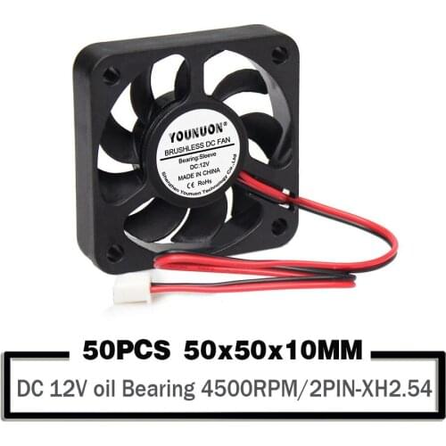 50pcs/set YOUNUON 12V 2Pin 50x50x10 5010s 50mm Cooler DC Brushless Cooling Fan