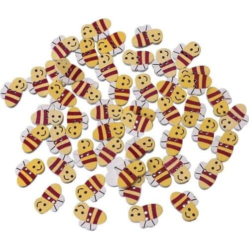 50Pcs Mixed Bee Wooden Colourful Button 2 Holes Vintage Assorted Decorative Buttons for DIY Sewing Craft Scrapbooking Projects
