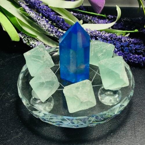 8cm Natural crystal wand reiki stone with plate A set seven star array
