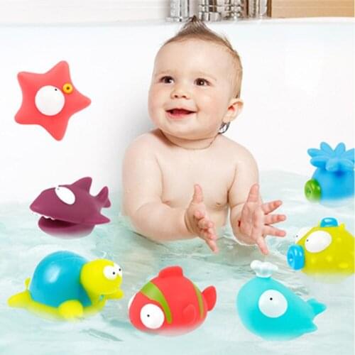 9PCS New Baby Bath Toys Squeeze Spraying Dabbling Toys Kids Float Water Tub Rubber Bathroom Play Mix Animals Swimming Water Toys