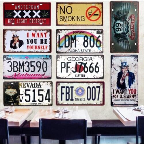 Car Metal License Plate Rust America Fbi 007 Vintage Tin Sign Route 66 Bar Pub Home Decorative Metal Sign Art Plaque 15X30Cm