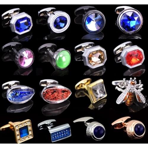 Free shipping 30 kinds of high-end luxury mens shirt Cufflinks New Fashion Blue Crystal Cufflinks mens brand crystal Cufflinks