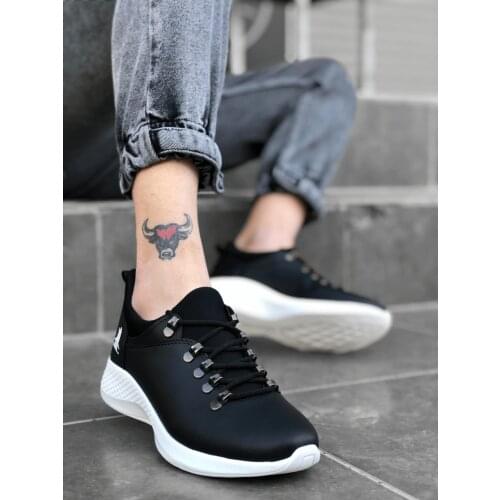 BA0601 Laced Casual High Base Black White Casual Male Sports Shoes