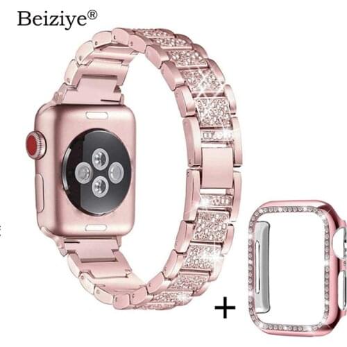 Diamond Strap+Case For Apple Watch 38mm 42mm Metal Rhinestone Replacement Wristband Women for iWatch 40mm 44mm Series SE 6 5 4 3
