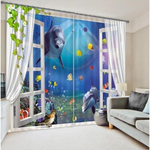 Dolphin 3D Blackout Window Curtains For Living room Bedding room Hotel/Office Curtain Drapes Cortinas para sala