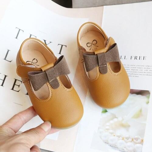 Princess Toddlers Girls Leather Shoes T-strap With Bow-knot Kids Flats Cut-outs Dress Shoes Soft 2021 Spring Autumn New Sweet