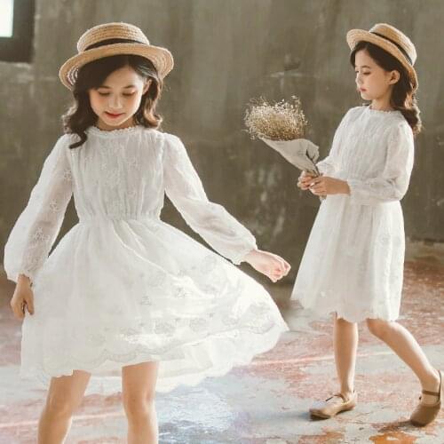 Summer Children Lace Princess Dress Clothes Baby Girls Cotton Embroidered Print White Dress for Beach Holiday 4 5 6 8 11 13 Year