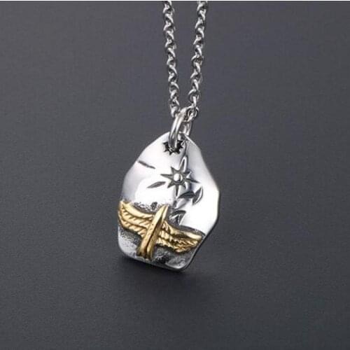 European and American Popular Personality Gold Color Eagle Meteorite Stainless Steel Pendant Necklace Mens Vintage Punk Jewelry