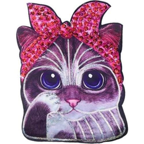 T shirt Women patch sequins 41cm cute cat deal with it punk biker patches for clothing stickers 3d t shirt mens free shipping