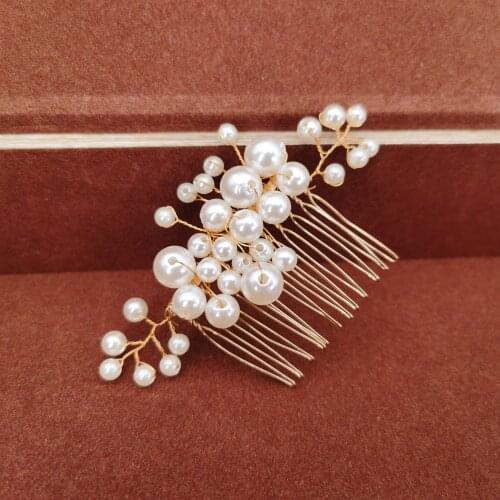 Gold Color Pearl Crystal Wedding Hair Combs Hair Jewelry Accessories for Bridal Flower Headpiece Women Bride Hair Ornaments Gift
