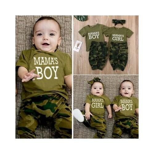 Newborn Toddler Baby Boy Girl Summer Clothes Short Sleeve Tops T-Shirt Pants Camouflage Outfits Tracksuit