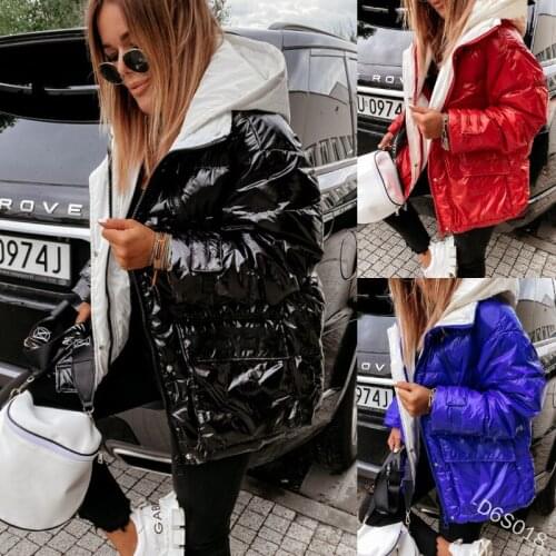 Lugentolo Shiny Parkas Women Plus Size Winter Coat Zipper Long Sleeve Hooded Thick Warm Jackets