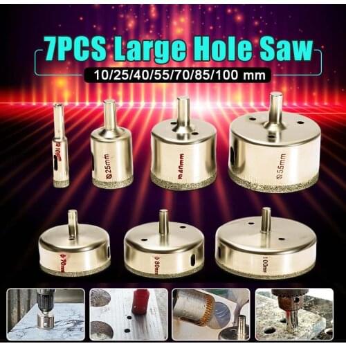 10/25/40/55/70/85/100 mm 7PCS Large Diamond Hole Saw Tile Ceramic Glass Porcelain Marble Drill Bit Set
