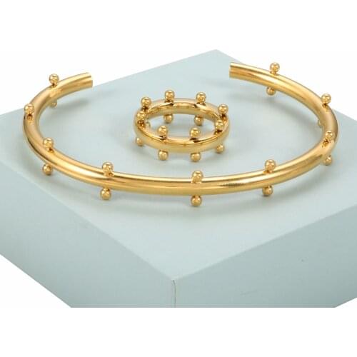 Fashion Jewelry Set Stainless Steel Bangle Finger Ring Women Men Bracelet With Mini Balls Gold Color Luxury Charm Jewelry Gifts