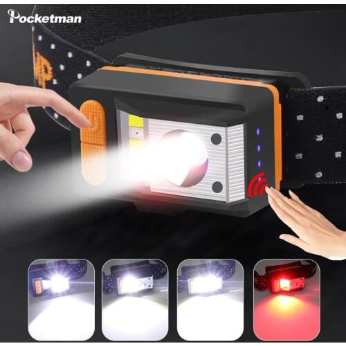 30000LM XPE+5*LED Headlmap Motion Sensor Headlight 9 Modes Head Lamp With Built in Battery Red Warning Light Camping Fishing Led