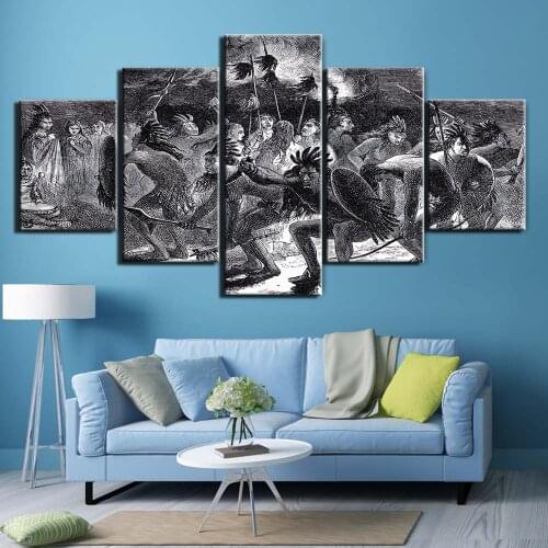 Wall Art Abstract Indian Colorful Feather Canvas Painting 5 Pcs Print Poster Pictures Bedroom Home Decoration