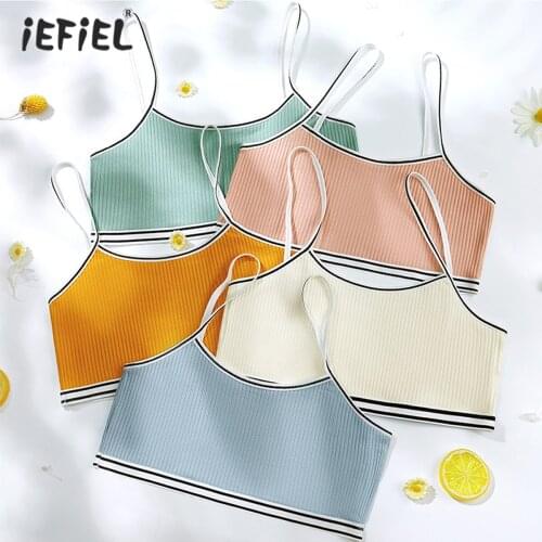 Kids Teenage Underwear Girls Cotton Bra Undershirt Candy Color Camisole Tank Top Training Bra Young Girls Student Sport Bras