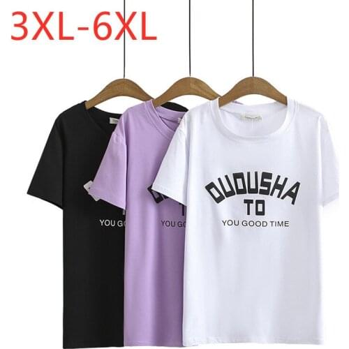 New 2021 Ladies Summer Plus Size Tops For Women Large Short Sleeve Loose White Cotton Print Letter T-Shirt 3XL 4XL 5XL 6XL