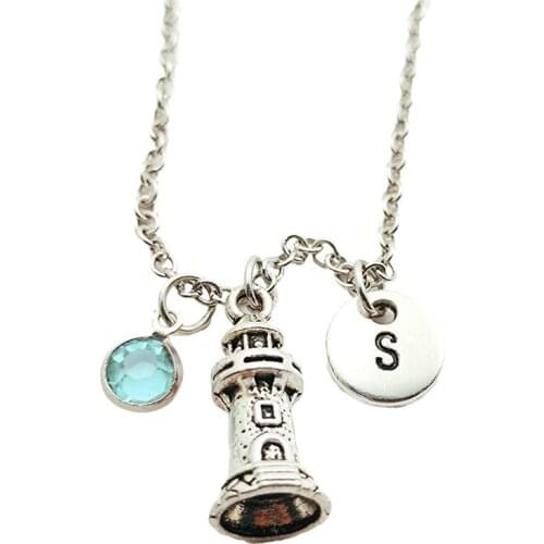 Lighthouse Creative Initial Letter Monogram Birthstone Necklace Fashion Jewelry Women Christmas Gifts Accessories Pendants